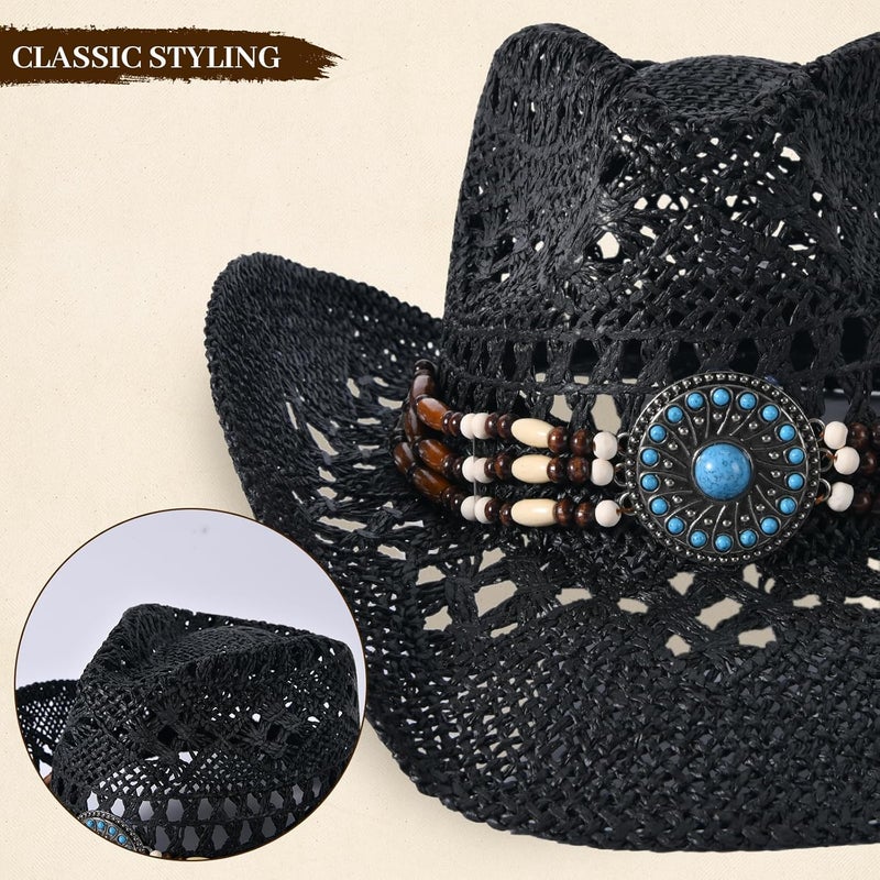 Willheoy Straw Cowboy Hat for Men Womens Straw Cowgirl Hat Summer Western Cowboy Hats with Wide Brim for Cowgirls and Cowboys - Image 5
